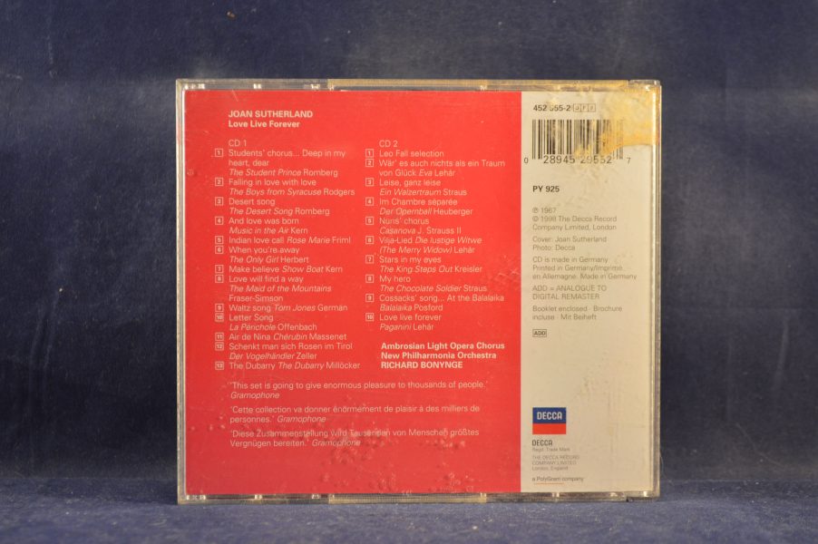 JOAN SUTHERLAND, RICHARD BONYNGE, NEW PHILHARMONIA - LOVE LIVE FOREVER - THE ROMANCE OF MUSICAL COMEDY - 2 CD - Imagen 2