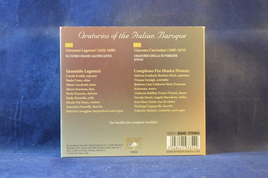 LEGRENZI, CARISSIMI, ENSEMBLE LEGRENZI, COMPLESSO PRO MUSICA FIRENZE - ORATORIOS OF THE ITALIAN BAROQUE - 2 CD - Imagen 2