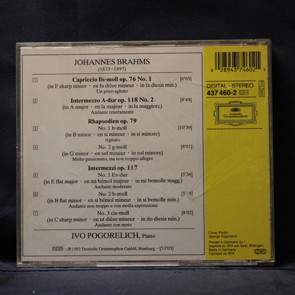 BRAHMS, POGORELICH – INTERMEZZI OP. 117, RHAPSODIEN OP. 79, INTERMEZZO OP. 118 NO. 2, CAPRICCIO OP. 76 NO. 1 - CD - Imagen 2