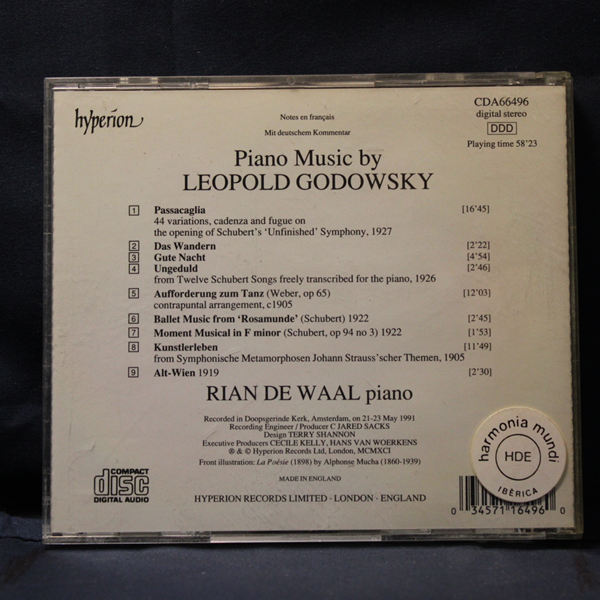 LEOPOLD GODOWSKY - SCHUBERT, WEBER, STRAUSS / RIAN DE WAAL – PIANO MUSIC BY LEOPOLD GODOWSKY - CD - Imagen 2