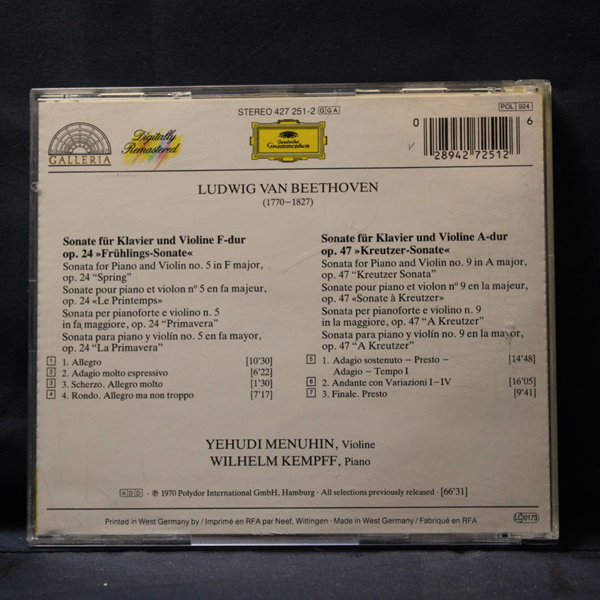 BEETHOVEN, WILHELM KEMPFF • YEHUDI MENUHIN – NO.5 »FRÜHLINGS-SONATE« / NO. 9 »KREUTZER-SONATE« / - CD - Imagen 2