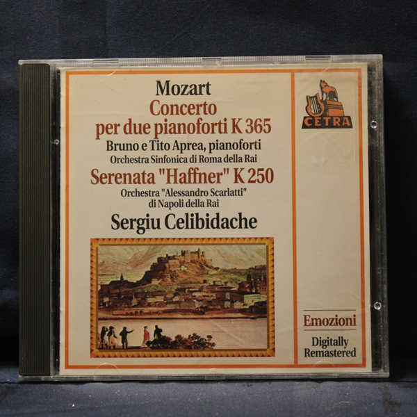 MOZART - BRUNO E TITO APREA, ORCHESTRA SINFONICA DI ROMA DELLA RAI, ORCHESTRA "ALESSANDRO SCARLATTI" DI NAPOLI DELLA RAI, SERGIU CELIBIDACHE – CONCERTO PER DUE PIANOFORTI K 365 / SERENATA "HAFFNER" K 250 - CD
