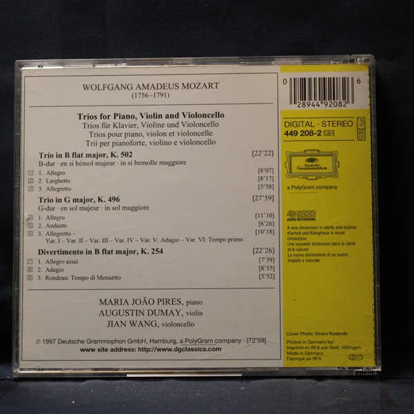 MOZART, MARIA JOÃO PIRES, AUGUSTIN DUMAY, JIAN WANG – PIANO TRIOS K. 496 & K. 502 = KLAVIERTRIOS - CD - Imagen 2