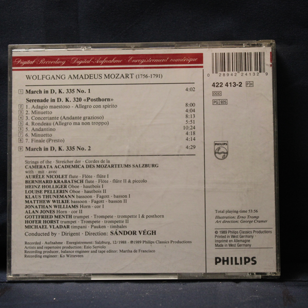 MOZART, CAMERATA ACADEMICA SALZBURG, SÁNDOR VÉGH – SERENADE KV 320 "POSTHORN"- 2 MARCHES KV 335 - CD - Imagen 2