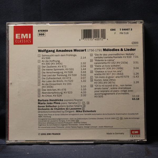 MOZART, BARBARA HENDRICKS, MARIA JOÃO PIRES – MÉLODIES & LIEDER - "CH'IO MI SCORDI DI TE?" - CD - Imagen 2