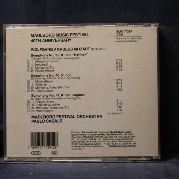 MOZART - MARLBORO FESTIVAL ORCHESTRA, PABLO CASALS – SYMPHONIES NOS. 35 "HAFFNER", 40 & 41 "JUPITER" - CD - Imagen 2