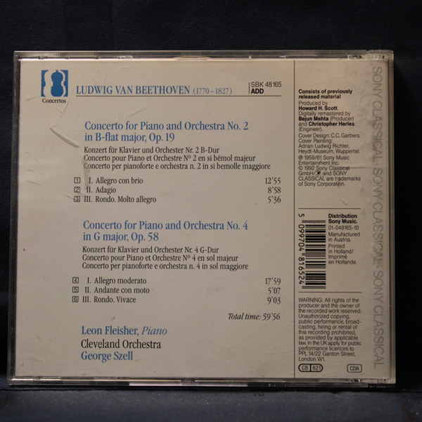 BEETHOVEN, LEON FLEISHER, CLEVELAND ORCHESTRA, GEORGE SZELL – PIANO CONCERTOS NOS. 2 & 4 - CD - Imagen 2