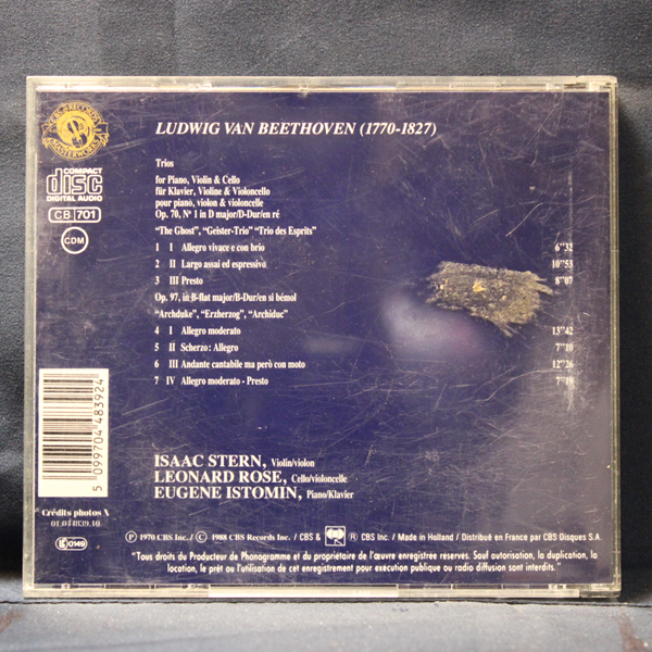 EUGENE ISTOMIN, ISAAC STERN, LEONARD ROSE - BEETHOVEN – TRIOS OP. 70 NO. 1 "THE GHOST" / OP. 97 "ARCHDUKE" - CD - Imagen 2