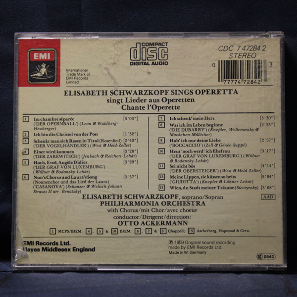 ELISABETH SCHWARZKOPF - PHILHARMONIA ORCHESTRA, OTTO ACKERMANN – ELISABETH SCHWARZKOPF SINGS OPERETTA - CD - Imagen 2
