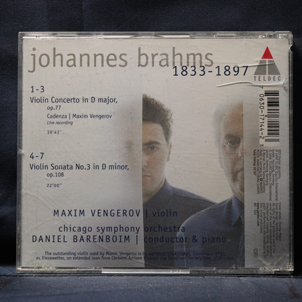 BRAHMS, VENGEROV | BARENBOIM, CHICAGO SYMPHONY ORCHESTRA – VIOLIN CONCERTO / SONATA NO. 3 - CD - Imagen 2