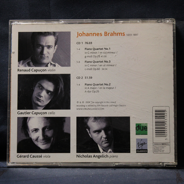 BRAHMS - RENAUD CAPUÇON, GAUTIER CAPUÇON, GÉRARD CAUSSÉ, NICHOLAS ANGELICH – PIANO QUARTETS 1-3 - 2 CD - Imagen 2