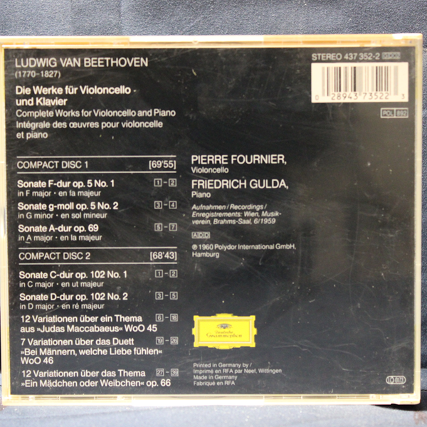 PIERRE FOURNIER, FRIEDRICH GULDA - BEETHOVEN – DIE WERKE FÜR CELLO UND KLAVIER = COMPLETE WORKS FOR CELLO AND PIANO - 2 CD - Imagen 2
