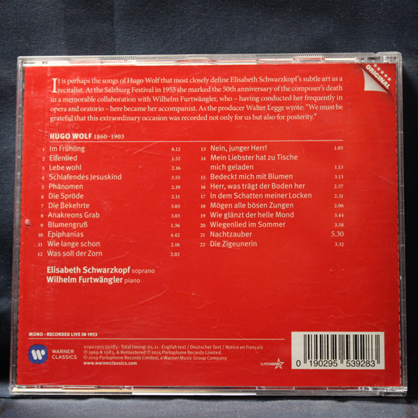 HUGO WOLF, ELISABETH SCHWARZKOPF, WILHELM FURTWÄNGLER – A HUGO WOLF RECITAL (SALZBURG FESTIVAL 12. AUGUST 1953) - CD - Imagen 2