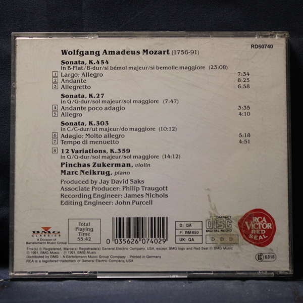 MOZART, PINCHAS ZUKERMAN, MARC NEIKRUG – SONATAS FOR PIANO & VIOLIN, VOL. 2 - CD - Imagen 2