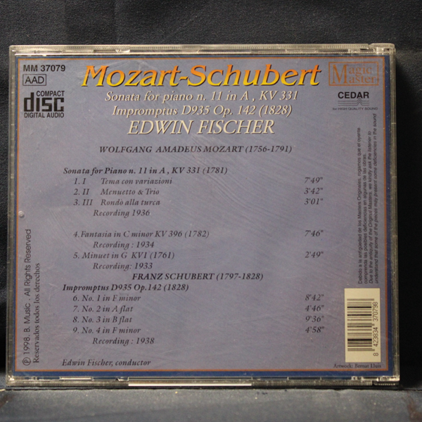 MOZART / SCHUBERT / EDWIN FISCHER - SONATA FOR PIANO N. 11 IN A, KV 331 - IMPROMPTUS D935 OP.142 (1828) - CD - Imagen 2