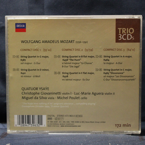 MOZART, QUATUOR YSAŸE – 6 STRING QUARTETS K387, K421, K428, K458, K464, K465 DEDICATED TO HAYDN - 3 CD - Imagen 2