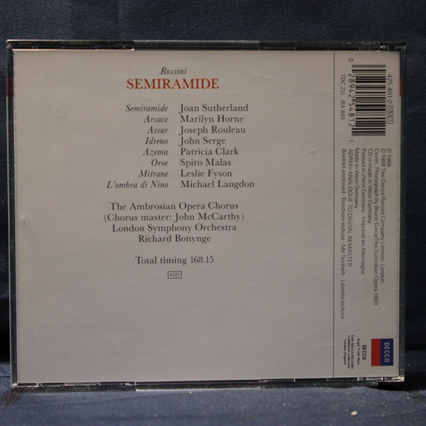ROSSINI, SUTHERLAND, HORNE, SERGE, ROULEAU, MALAS, LONDON SYMPHONY ORCHESTRA, RICHARD BONYNGE – SEMIRAMIDE - 3 CD - Imagen 2