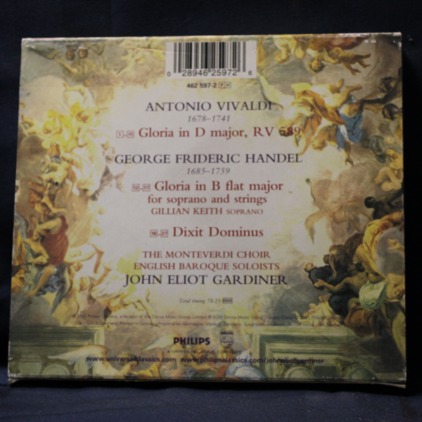 VIVALDI, HANDEL / ENGLISH BAROQUE SOLOISTS, MONTEVERDI CHOIR, JOHN ELIOT GARDINER – GLORIA / DIXIT DOMINUS - CD - Imagen 2