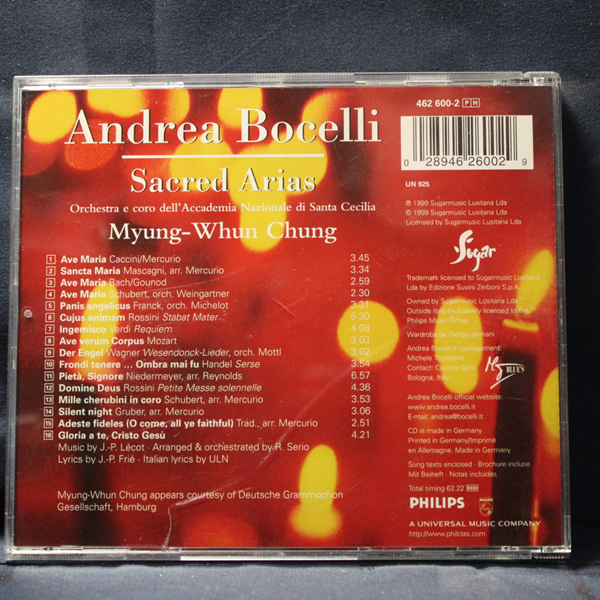 ANDREA BOCELLI, ORCHESTRA E CORO DELL'ACCADEMIA NAZIONALE DI SANTA CECILIA, MYUNG-WHUN CHUNG – SACRED ARIAS - CD - Imagen 2